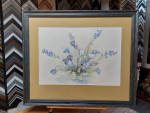 Onbekend, Aquarel, Blauwe bloemen, passe-partout & inlijsten