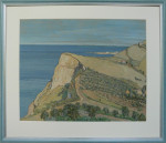 Johannes Ufer, pastel tekening Pesaro 1928, passe-partout en inlijsten