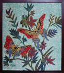 Batikdoek, vlinders en bloemen, opspannen en inlijsten