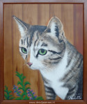 Nicolette Oosterhof, airbrush op kleitablet, kat, inlijsten
