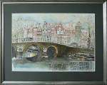 Aquarel, Papeneilandsbrug A'dam, passe-partout en inlijsten