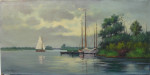 Vóór restauratie, schilderij bootjes op water